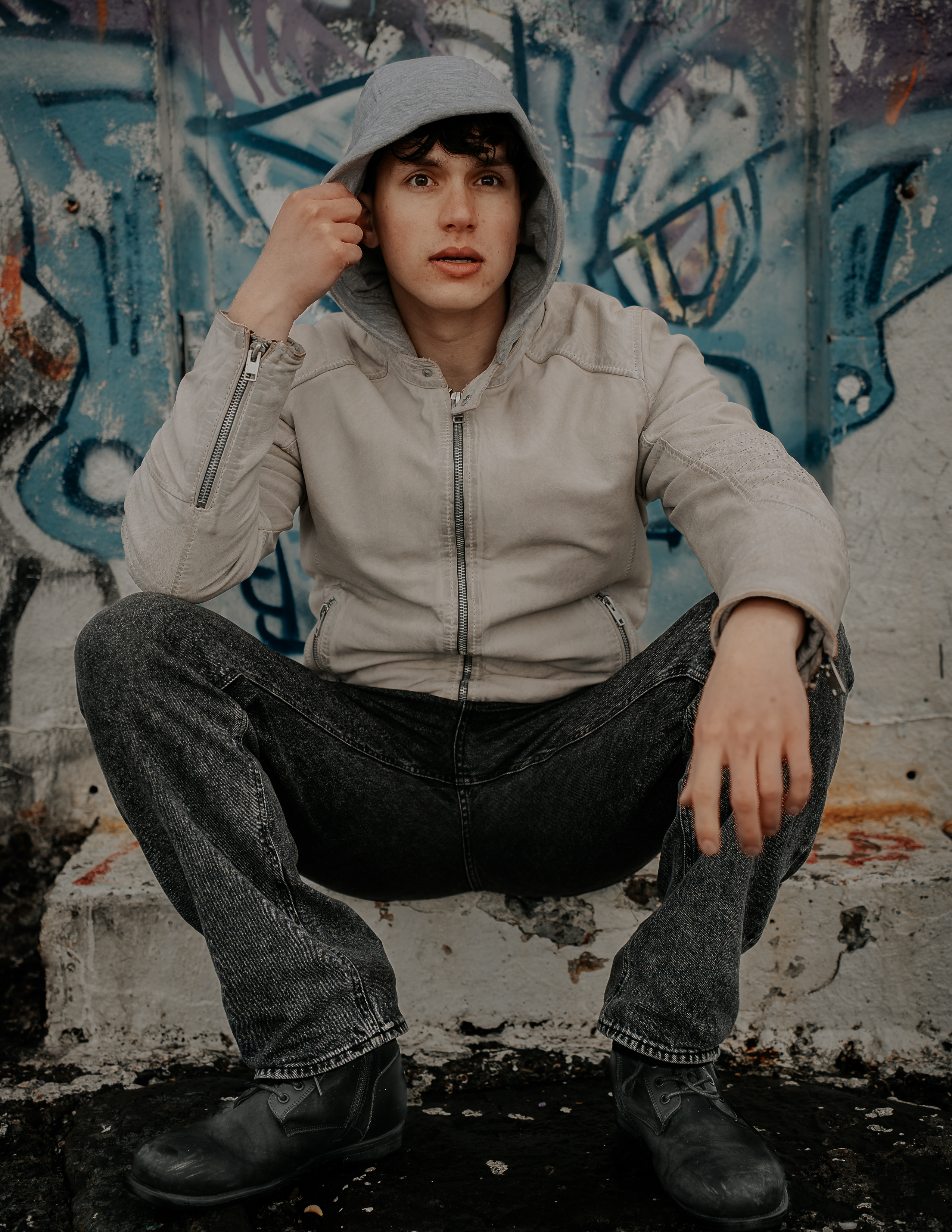 Close-up urban portrait in grey tones at Granton Harbour, Edinburgh editorial by DScotia Captures