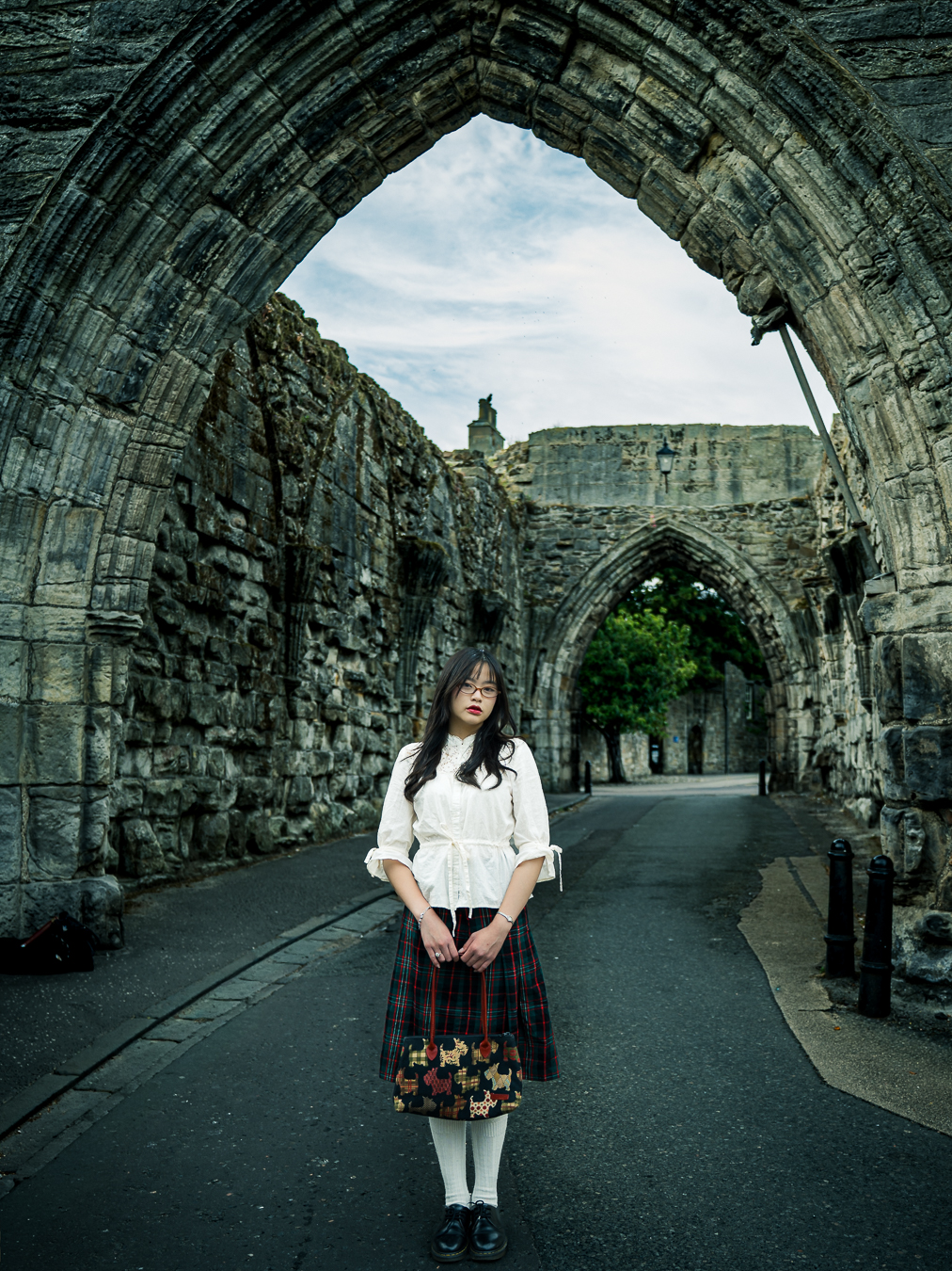 Dark academia portrait at The Pends, St Andrews, featuring Chiyo